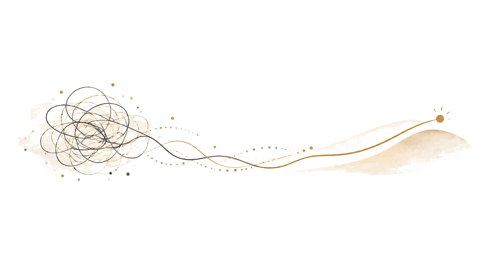 Illustration of tangled lines turning into a clearer growth path