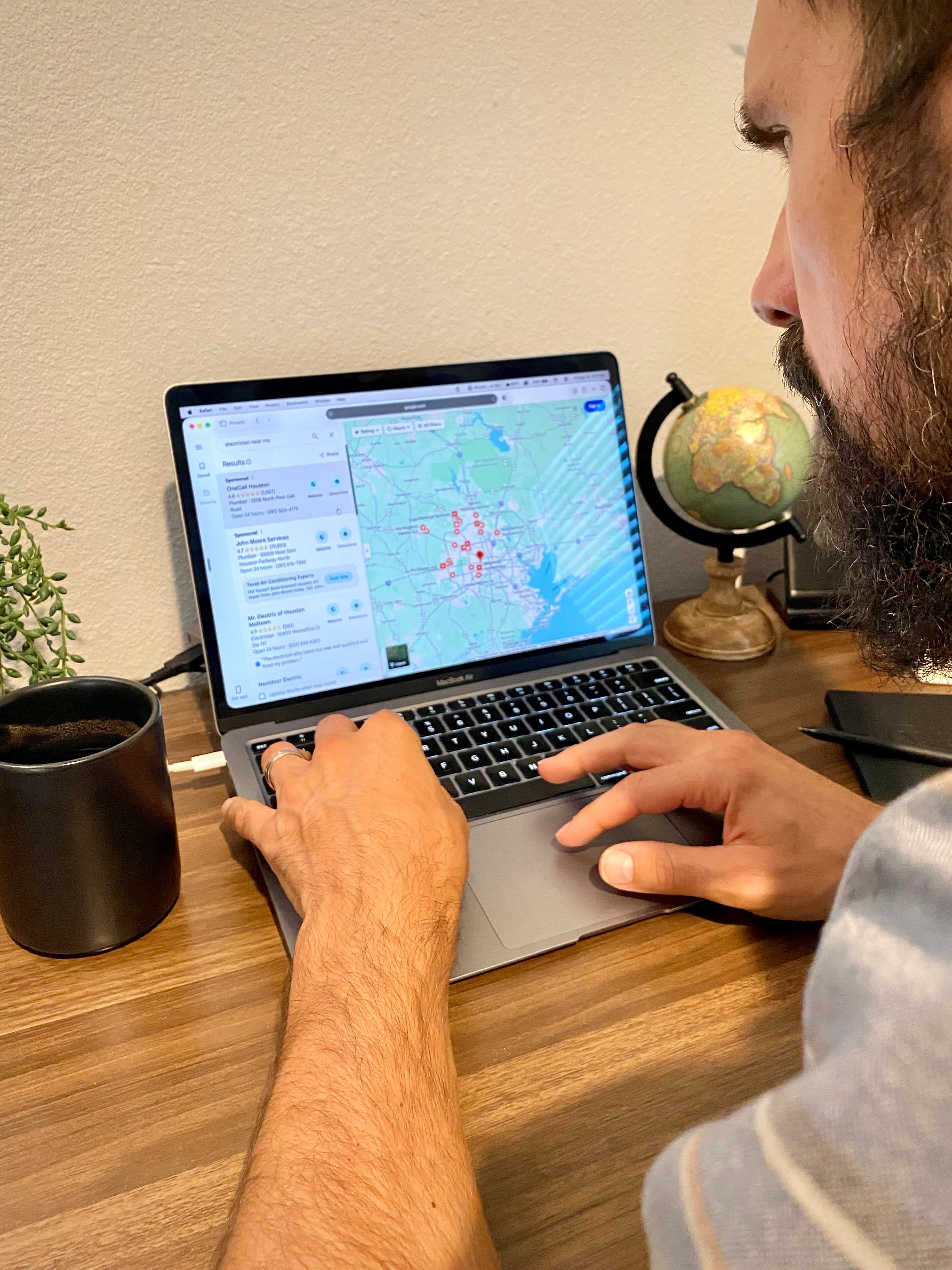 Alexander Gartley researching marketing opportunities for a local business